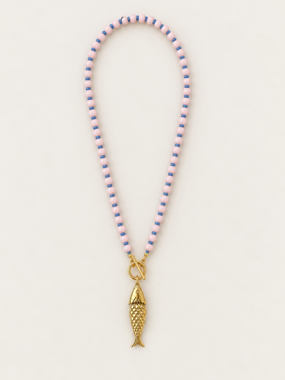 New! Pink Blue Beaded Gold Fish Pendant Necklace NWOT 1070